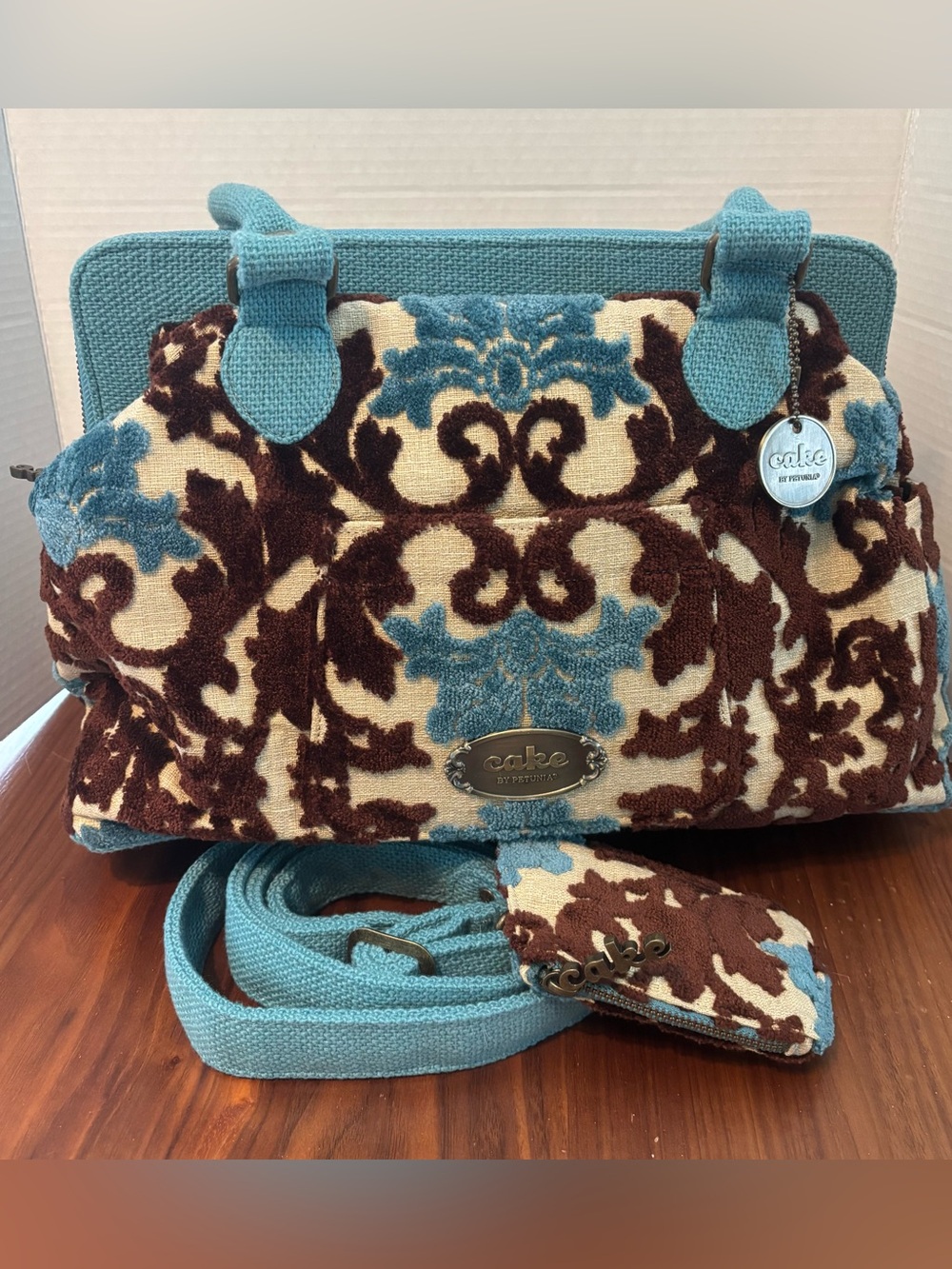 CAKE Diaper Bag- Teal, Brown & Cream